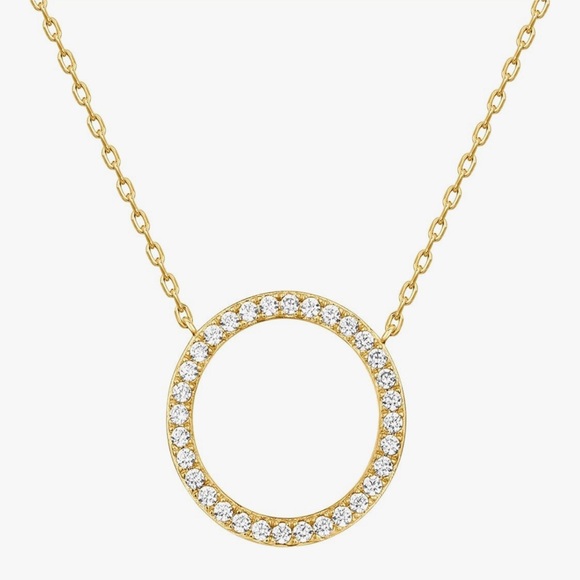 NEW 14K Gold Plated Circle CZ Solitaire Necklace